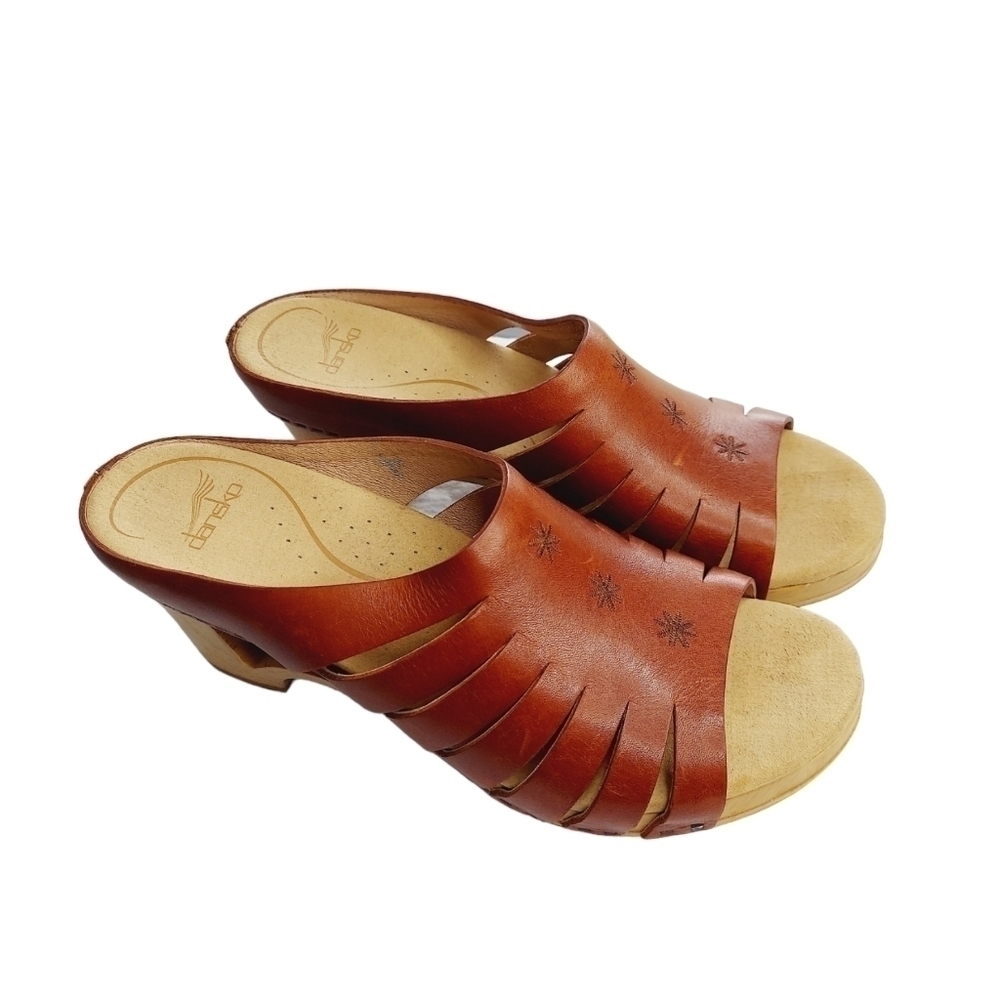 Dansko Tilly Clog Wooden Sandal Size 41 US 10.5 Brown Leather Comfort Platform - Picture 12 of 16